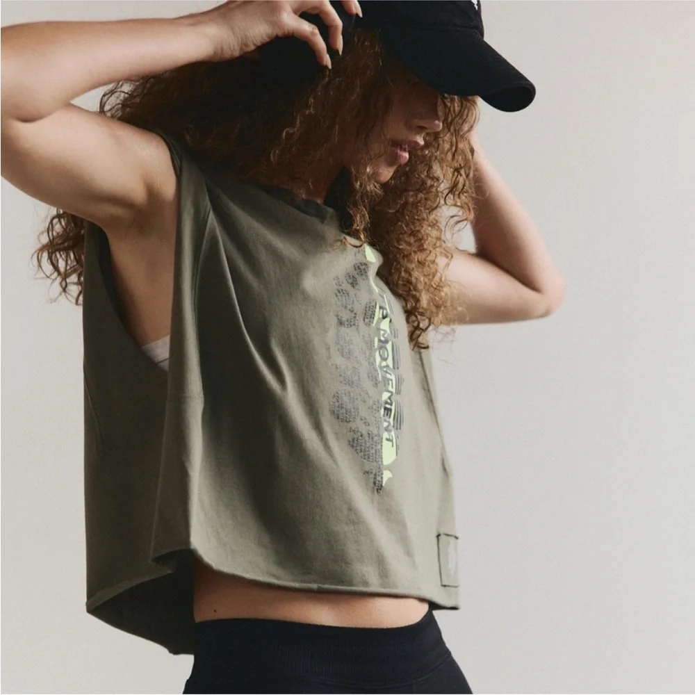 NWOT Free People Inspire Logo Tank in sage stone combo buti, S - Picture 4 of 11